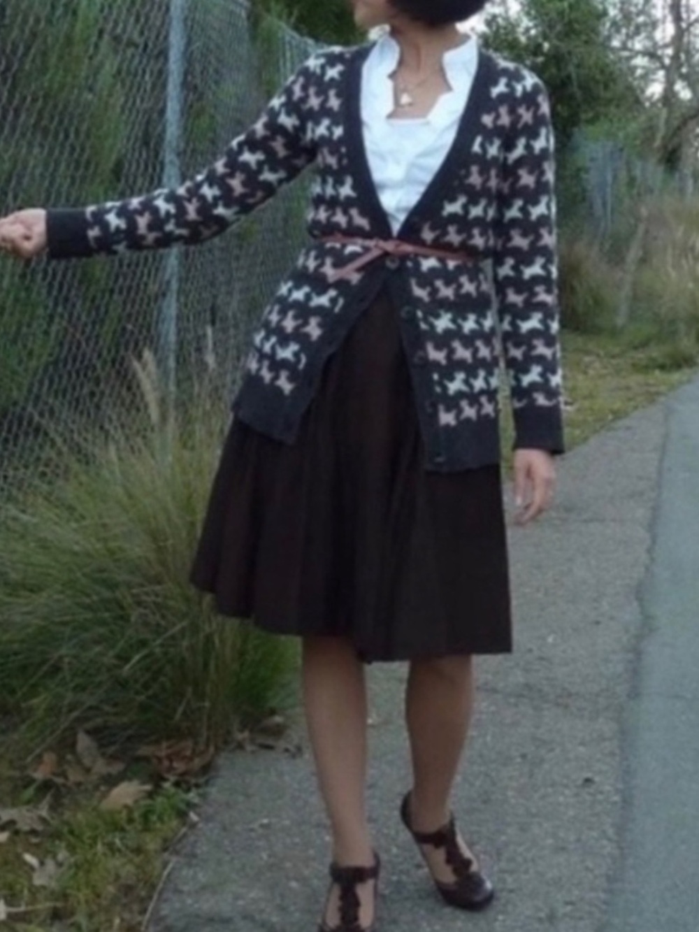 Anthropologie HWR Wool Blend Scottie Dog Cardigan Sweater, Women's Medium